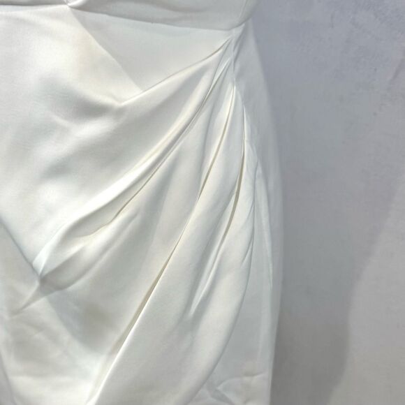 Do+Be white satin collared ruched wrap mini dress size medium - Picture 7 of 12